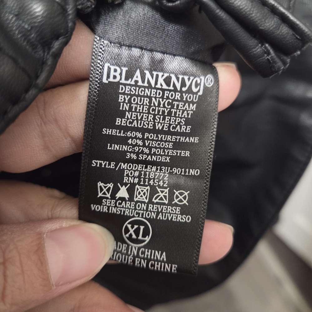 Blank NYC Black Leather Moto Jacket | Asymmetrical Zip Biker Jacket Edgy Street - Picture 6 of 7